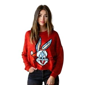 Divided H&M X Warner Brothers Red Bugs Bunny Santa Hat Crewneck Sweater M/L